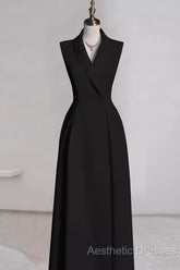 Sexy A Line Black Satin Party Dresses Long Evening Prom Dresses